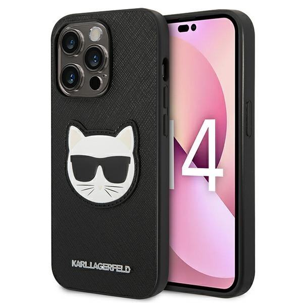 Karl Lagerfeld zaščitni ovitek Black Saffiano Choupette Head Patch iPhone 14 Pro Max