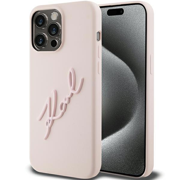 Karl Lagerfeld zaščitni ovitek Silicone Karl Script Pink iPhone 15 Pro